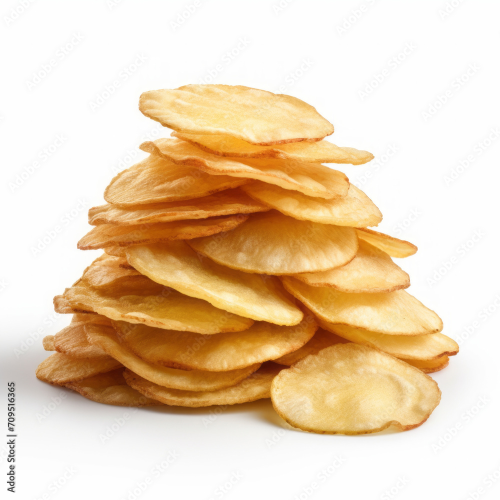 Potato chips stack on white background Potato chips stack on white background