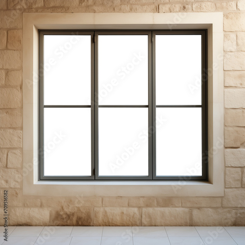 old large stone wall with transparent modern window