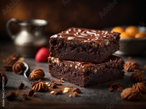 Rich and fudgy brownies with fudgy middles and the best crinkly tops, cinematic dessert photography 