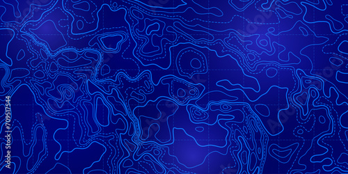 Ocean topographic line map with curvy wave isolines vector illustration.