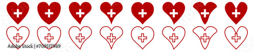 Heart shape with cross inside icon different collection set vector illustration