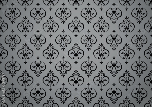 Wallpaper in the style of Baroque. Seamless vector background. Black and gray floral ornament. Graphic pattern for fabric, wallpaper, packaging. Ornate Damask flower ornament