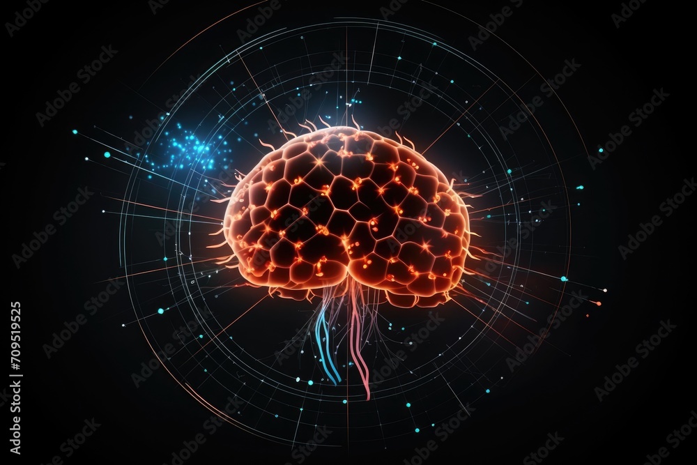 Holographic human brain, 3D, technology, neon , Generative by Ai Holographic human brain, 3D, technology, neon , Generative by Ai