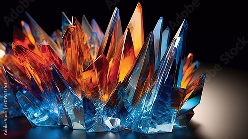 Abstract Geometric Blue and Orange Crystal Formation Display.
