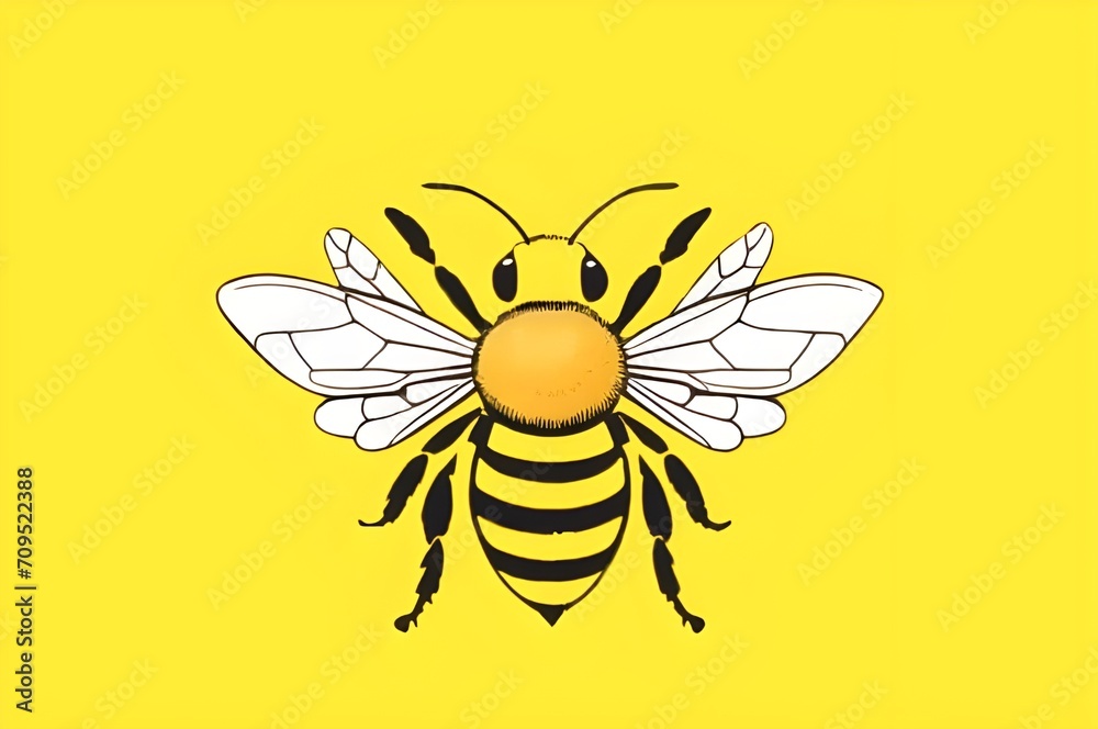 World Bee Day May 20 Bee isolated on yellow background with copy space for text. Perfect for bee honey shop, logo, social media poster and greeting card. Luxury design. Beneficial insects
