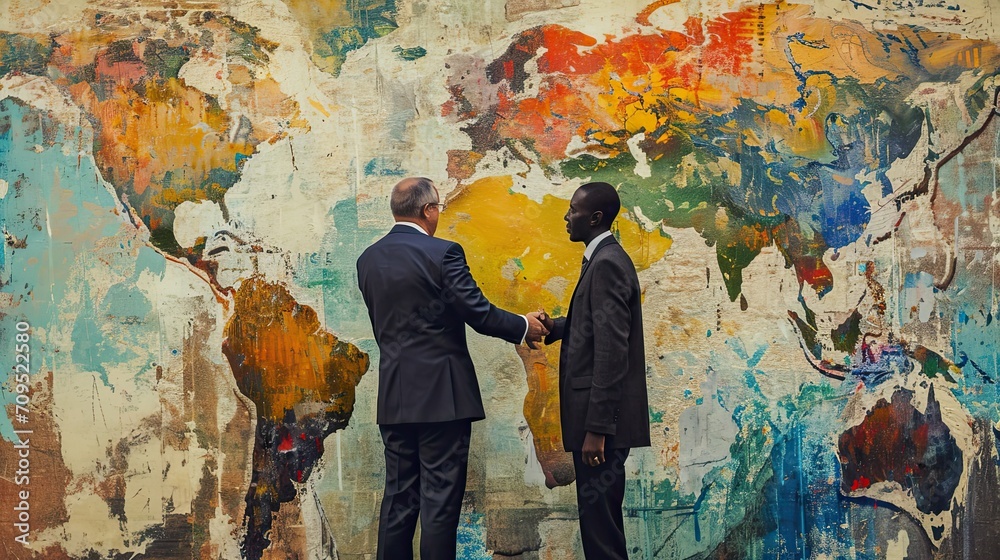 Discussing policy of international partnership. Mixed media Discussing policy of international partnership. Mixed media