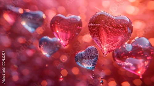  a group of hearts floating in the air with bubbles of water on the bottom of the hearts and bubbles of water on the bottom of the heart.