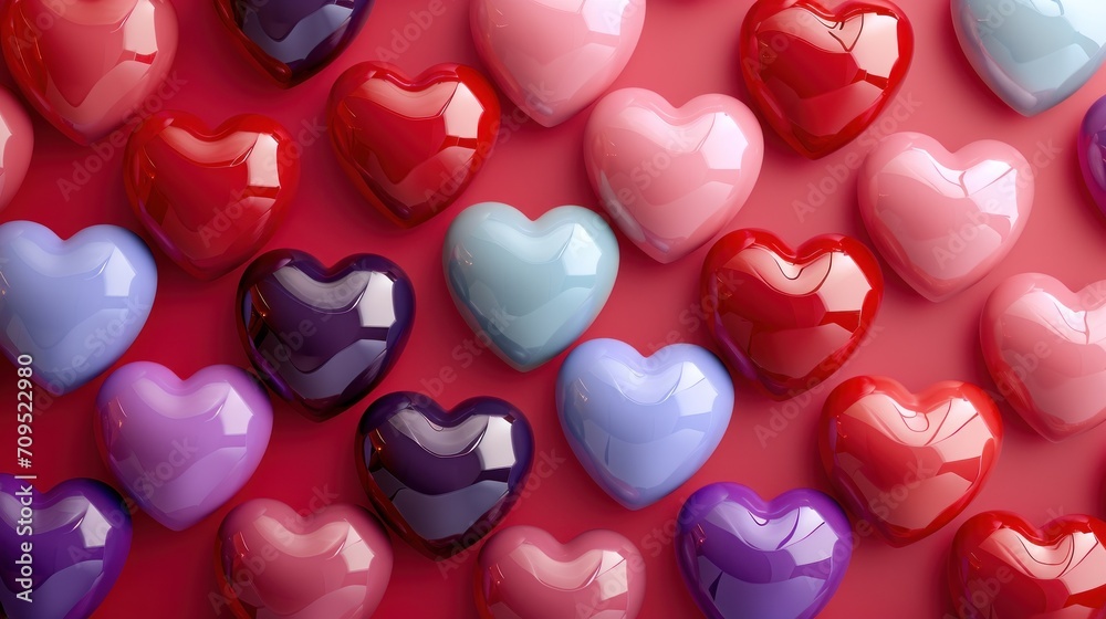  a lot of hearts that are in the shape of a heart on a pink background with red, purple, and blue colors.