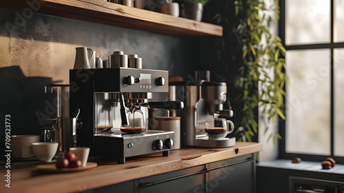Chic Coffee Corner  Modern Kitchen Elegance  generative ai
