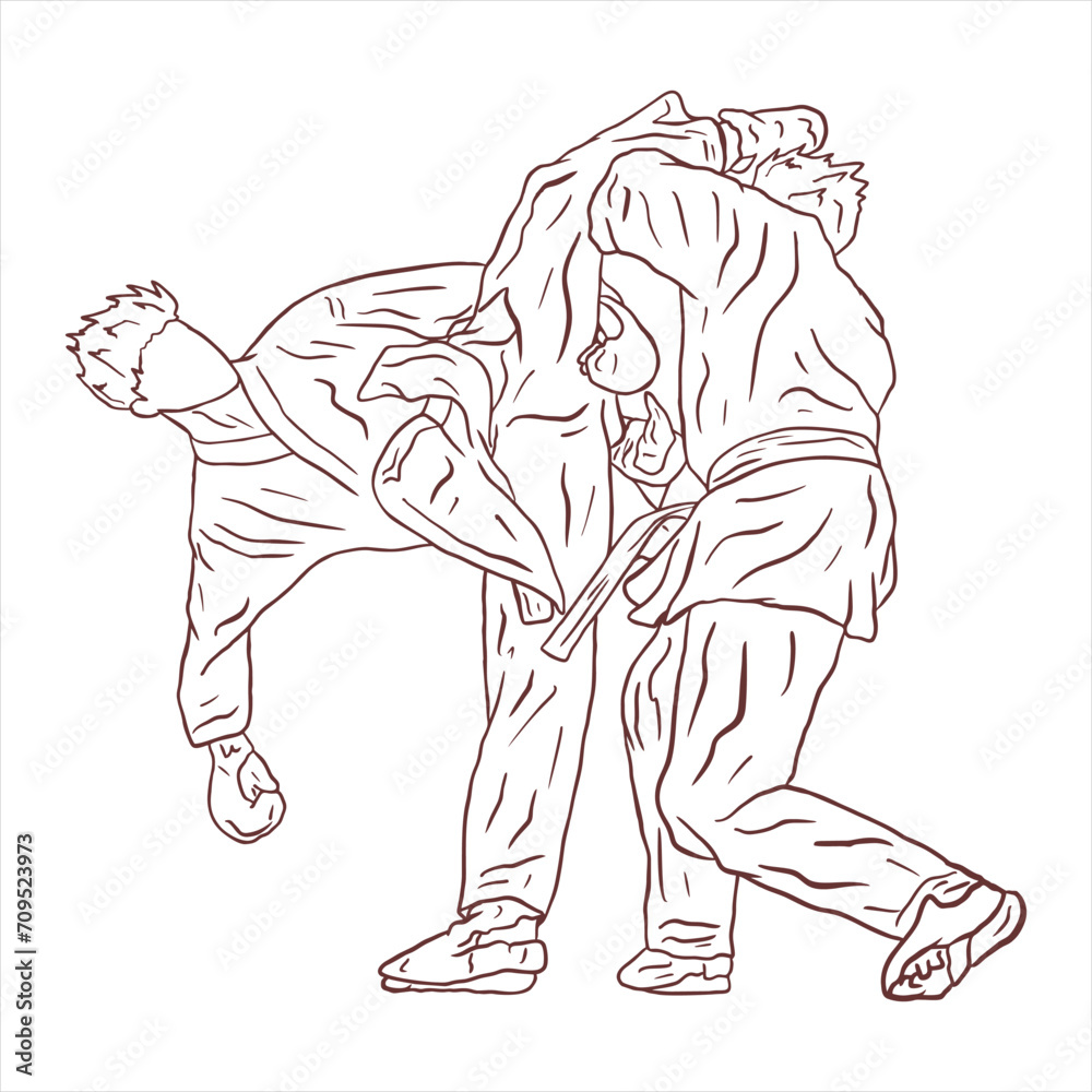 Obraz premium karate line art fighter sparring