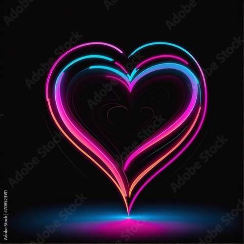 Abstract neon heart on a black background with space for text. Valentine s Day  Mother s Day  Women s