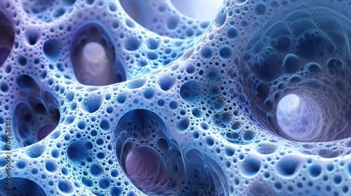  a close up of a cell phone with many bubbles of blue and purple in the center of the cell phone.