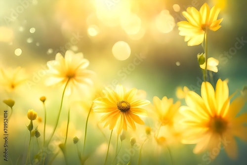 Beautiful summer flowers, yellow petals and soft blurred bokeh background