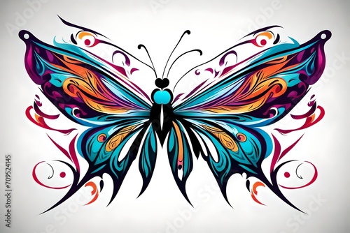 Colorful tribal butterfly tattoo isolated on white background © MISHAL