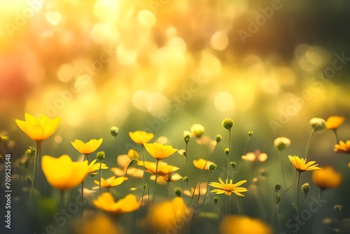 Beautiful summer flowers  yellow petals and soft blurred bokeh background