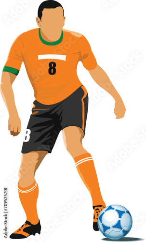 Football player waiting out on the field. Colored Vector illustration for designers