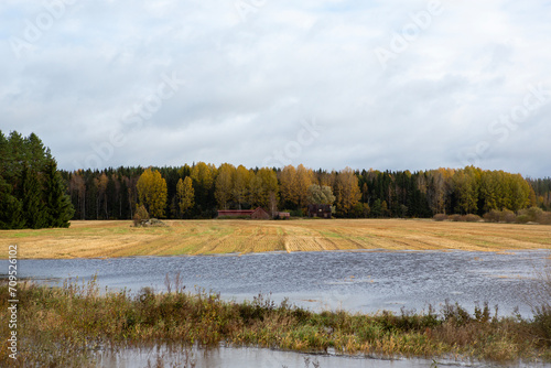 Nature disaster, water invading all the places, road blocks. Flood image.