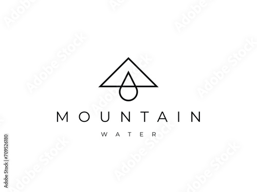minimal mountain water drop line logo design