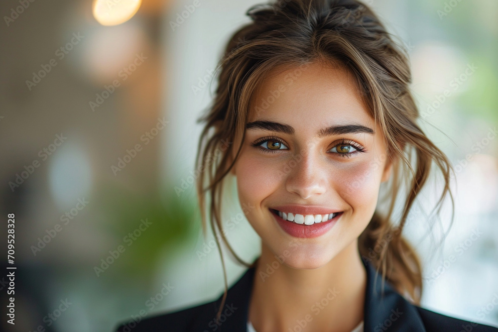 Experience the charm of an AI-crafted portrait featuring a smiling girl exuding confidence in her official suit. The image captures professionalism, warmth, and a genuine, positive spirit. Experience the charm of an AI-crafted portrait featuring a smiling girl exuding confidence in her official suit. The image captures professionalism, warmth, and a genuine, positive spirit.