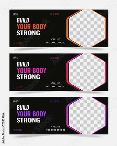 Gym and fitness face book cover banner design, modern and minimal fitness face book cover design template vector file
