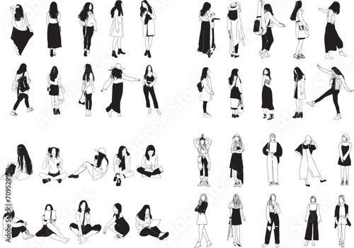 modern women black and white vector set 