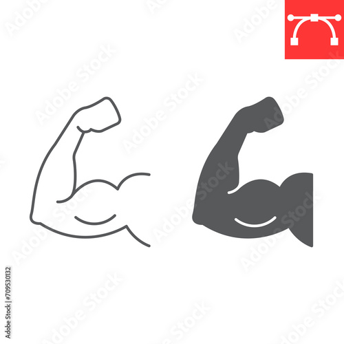 Biceps line and glyph icon, fitness and bodybuilding, muscle vector icon, vector graphics, editable stroke outline sign, eps 10.
