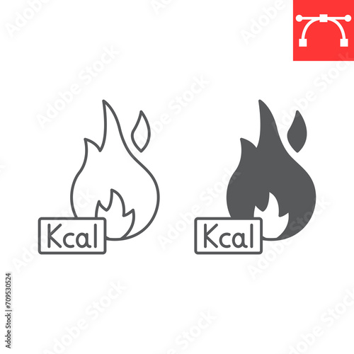 Burn Kcal line and glyph icon, fitness and sport, calories burn vector icon, vector graphics, editable stroke outline sign, eps 10.