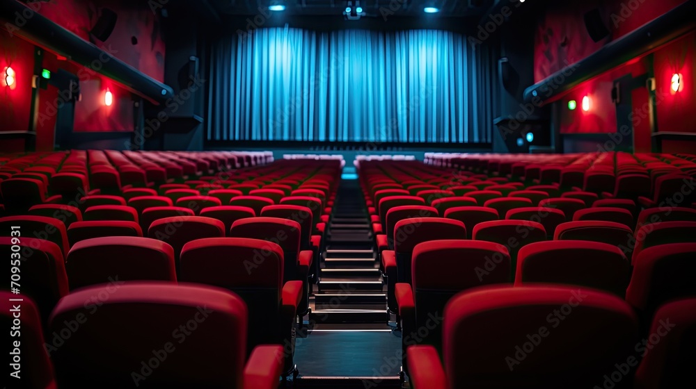 Fototapeta premium Movie Theater with empty seats and projector / High contrast image