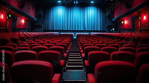 Movie Theater with empty seats and projector / High contrast image