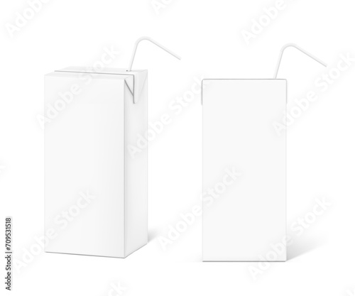 High realistic packaging box with straw mockup. Vector illustration isolated on white background, ready and simple to use for your design. EPS10.
