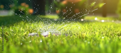 Automatic lawn sprinkler, watering green grass