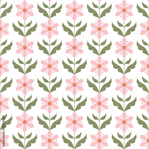Scandinavian pink floral seamless pattern in retro style  repeat flower background  png transparent.