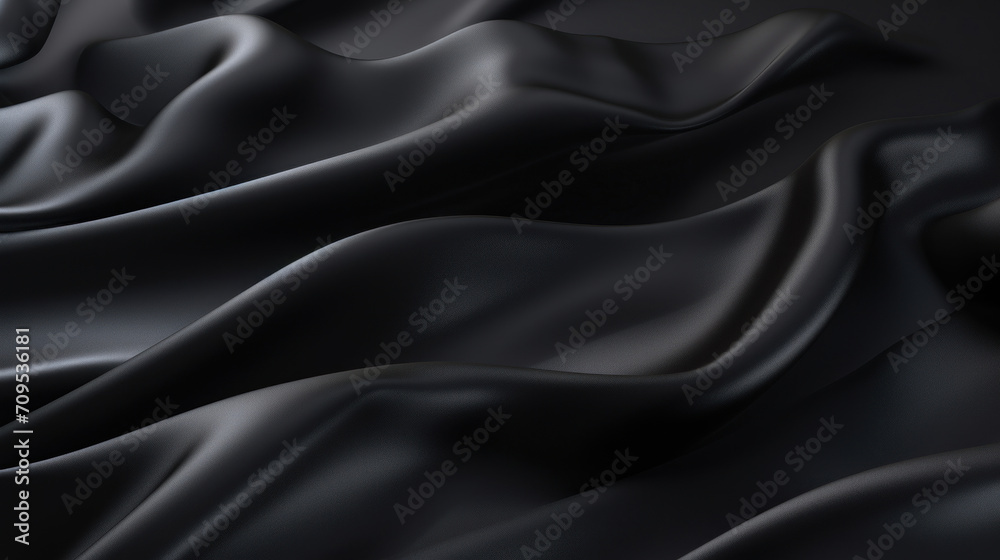 Obraz premium Close-up of luxurious black satin fabric, highlighting its smooth texture and elegant sheen in a dramatic and rich presentation.