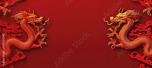 Fotografia Happy chinese new year 2024 the dragon zodiac sign with asian elements gold paper cut style on red background