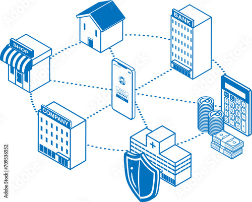 Mobile banking concept art, Line art style