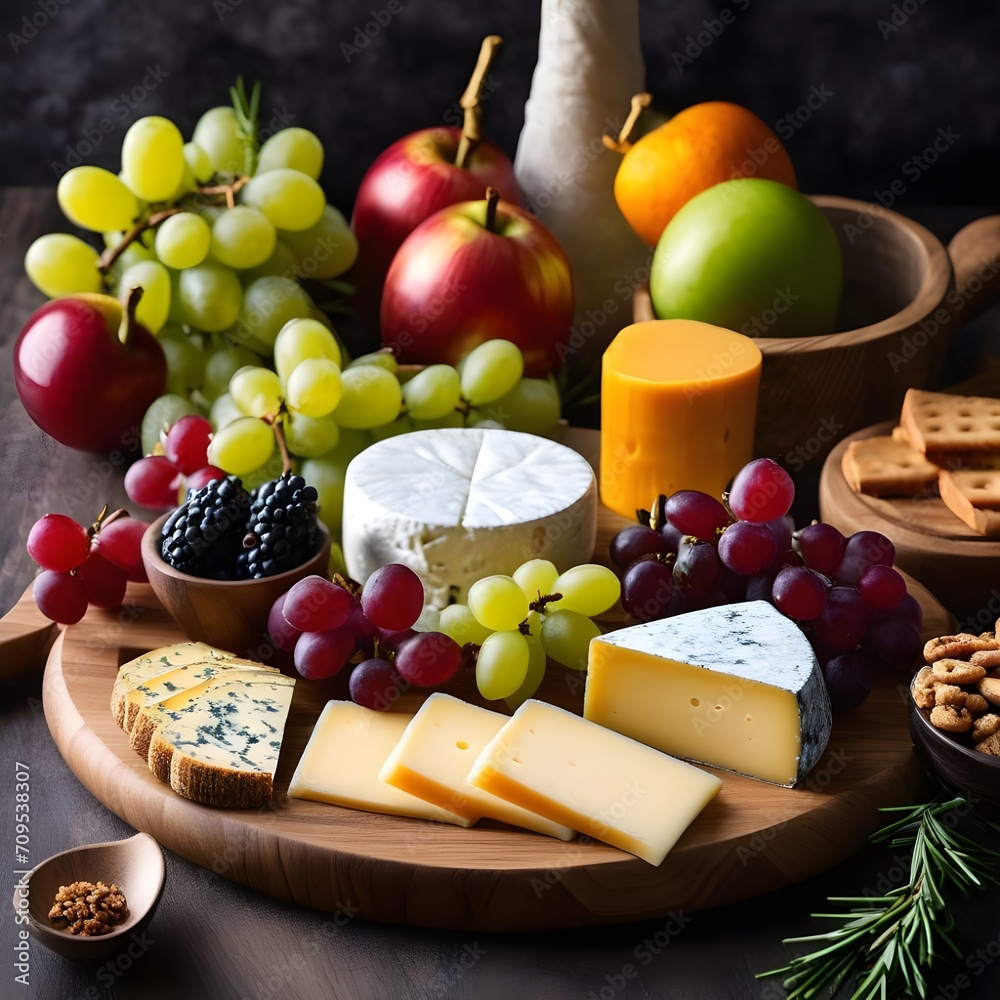 Rustic Artisanal Cheese and Fresh Fruit Platter