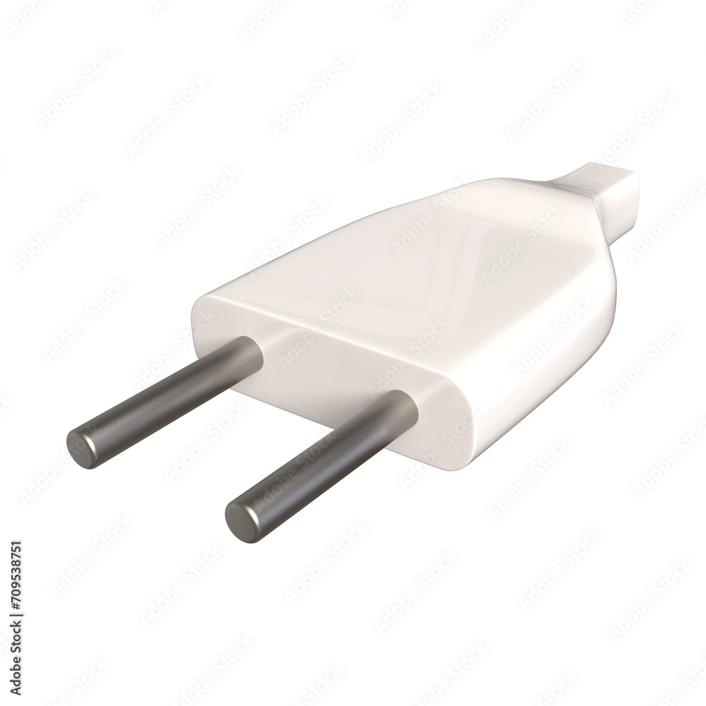 High-quality realistic 3D electric two-pin plug rendering High-quality realistic 3D electric two-pin plug rendering