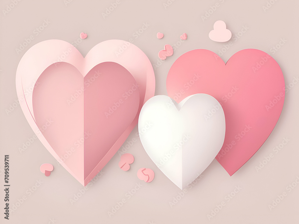 Cute heart valentine on pink background,ai generative