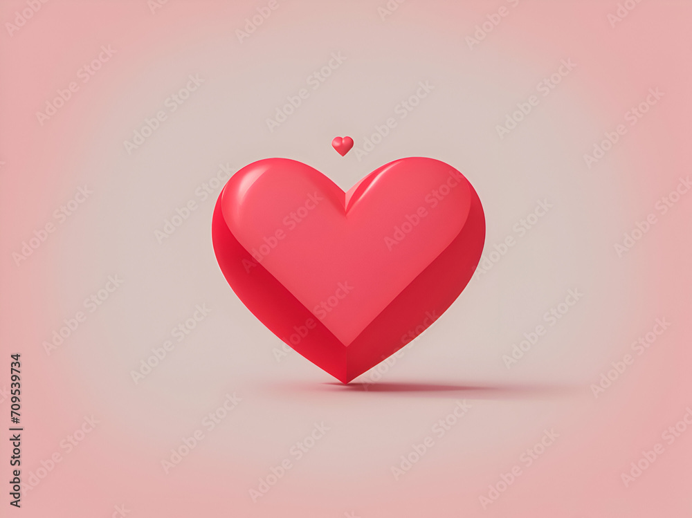 Red heart valentine on pink background,ai generative 