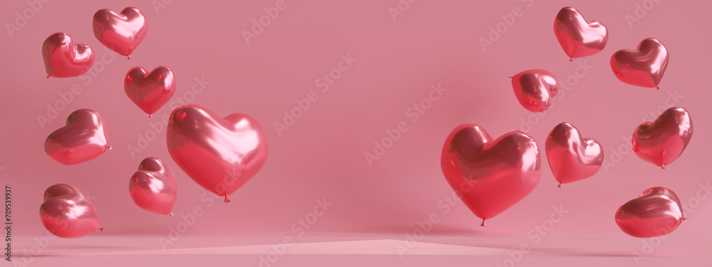 balloons in the shape of heart. 3d illustration	