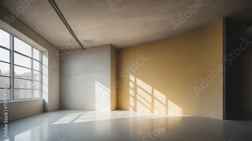  Interior background of empty room with stucco wall  plant and closed door 