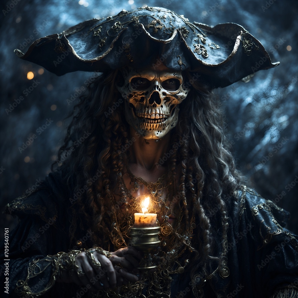 Φωτογραφία In the hauntingly beautiful, low key photograph, a luminescent nightmarish galactic pirate captivates the viewer's attention