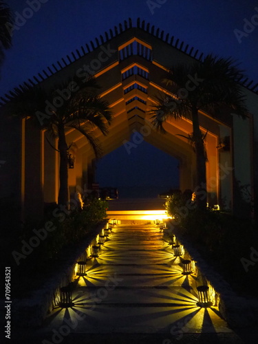the romantic illumination of resort hotel in kohama island photo