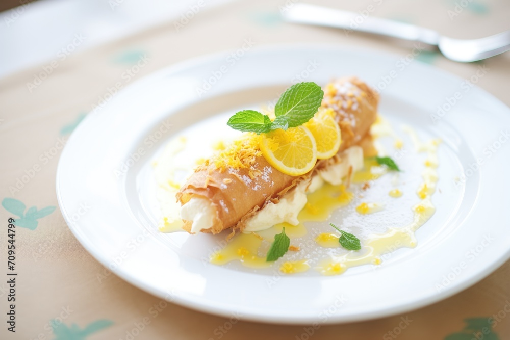 cannoli filled with lemon cream, zest topping
