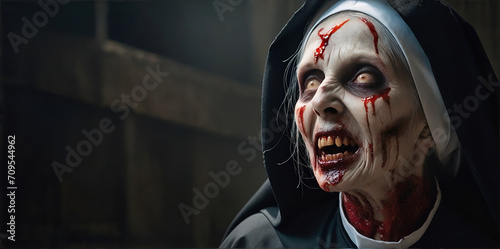 a nun who is possessed by an evil and terrifying spirit. evil and terrible demon photo