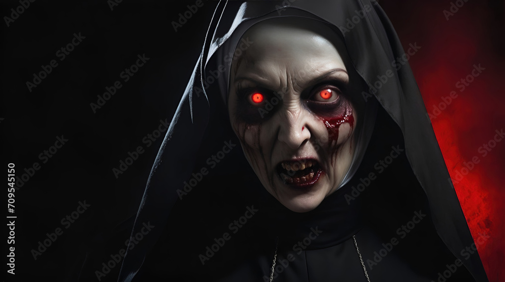 a nun who is possessed by an evil and terrifying spirit. evil and terrible demon a nun who is possessed by an evil and terrifying spirit. evil and terrible demon