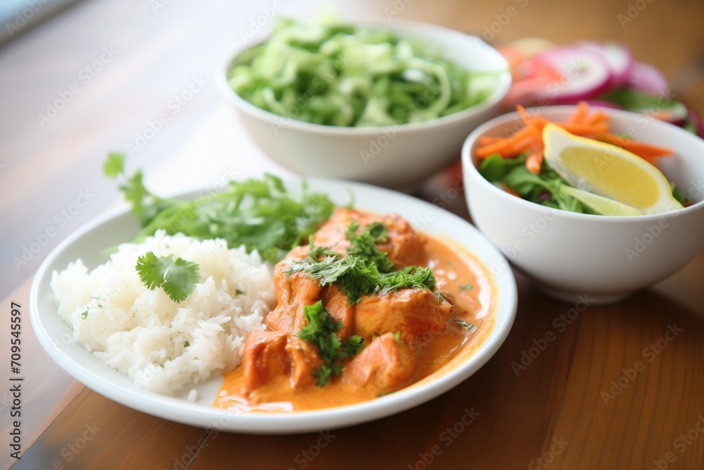 chicken tikka masala with yogurt raita and salad chicken tikka masala with yogurt raita and salad
