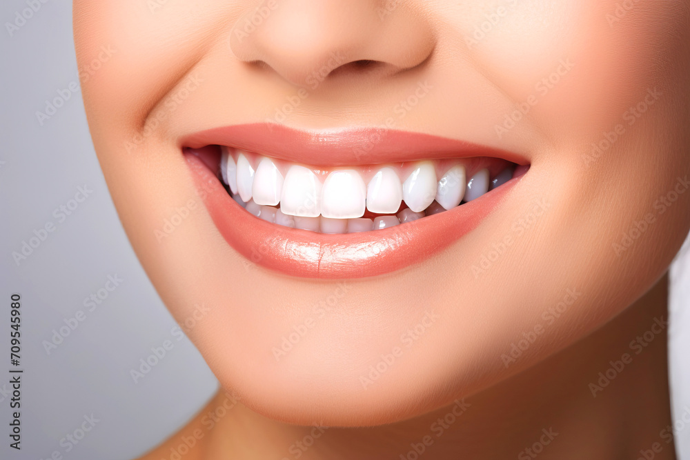 Snow-white female smile with beautiful teeth close-up, concept for dentistry Snow-white female smile with beautiful teeth close-up, concept for dentistry