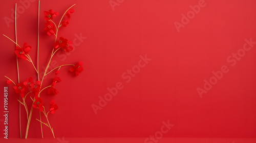 3d render of red flower on red background with copy space.