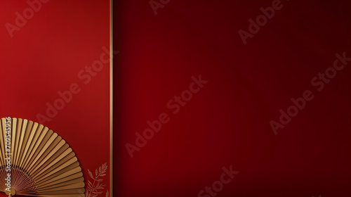 Chinese New Year red background with golden frame  lanterns and copy space